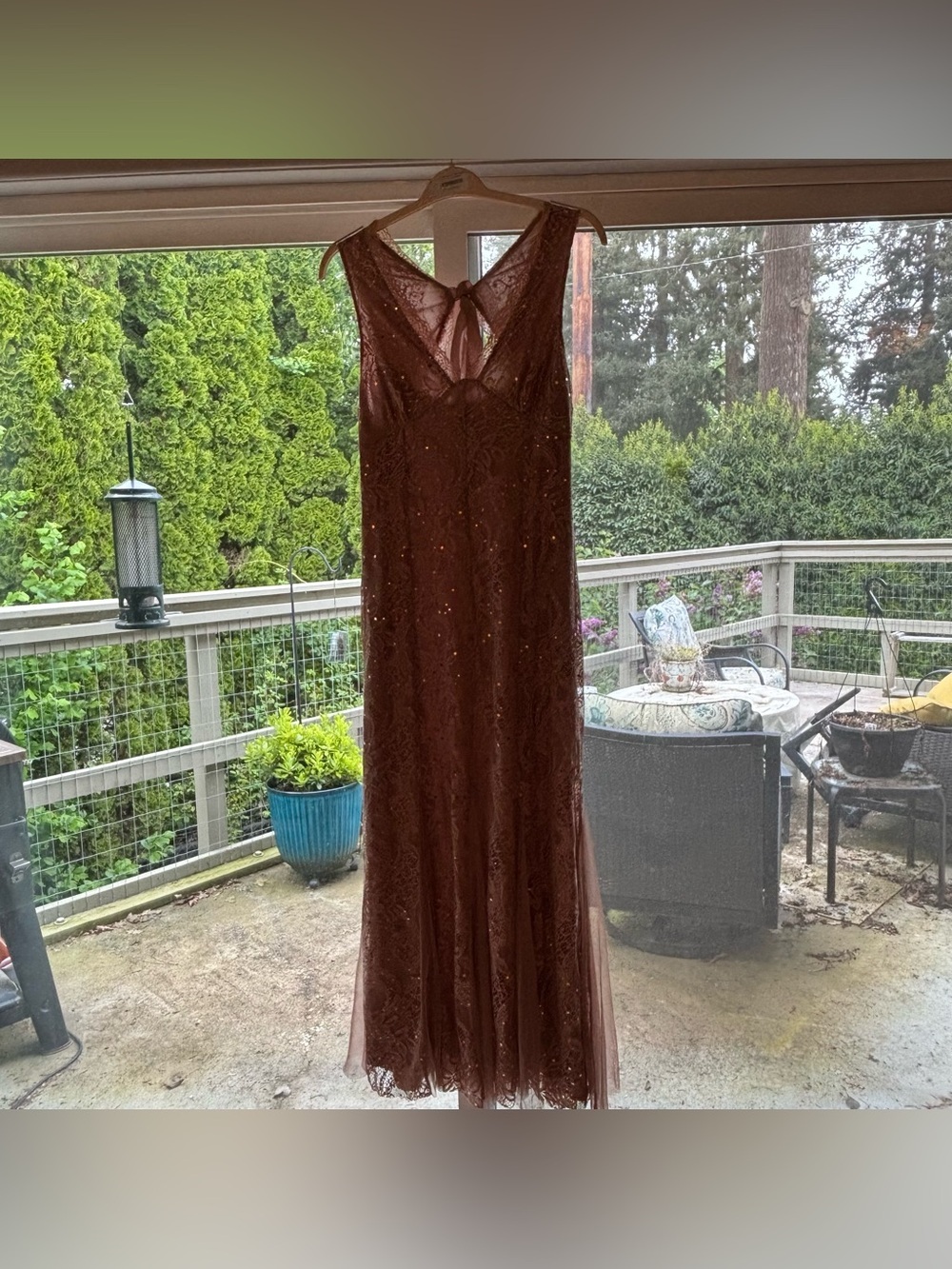 Candalite Lace Sequin Dress XL Mauve Sleeveless Midi Tie Back